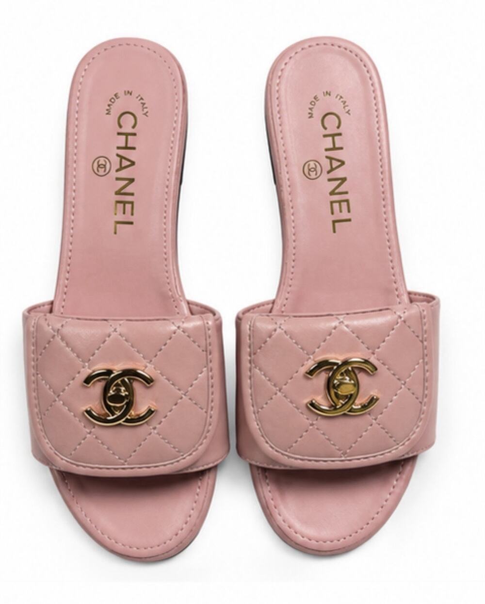 CHANEL Pink Quilted CC Logo Slide Sandals Gold Hardware Women’s Size 36C Italy